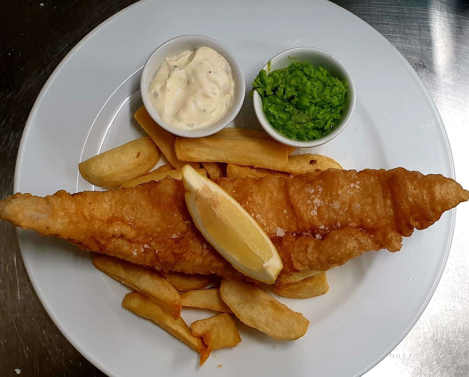 Beer battered fish and chips