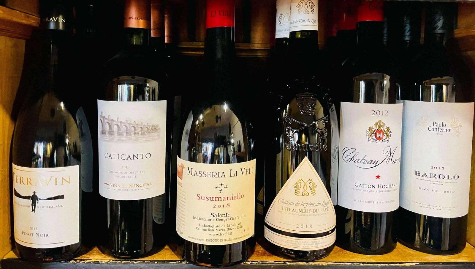 Wine bottles on the shelf
